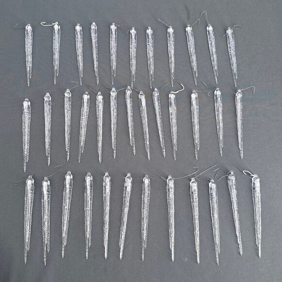 40 VTG Clear Plastic Icicle Ornaments 3 Prong 6” Christmas Winter Holiday Retro - Picture 2 of 16